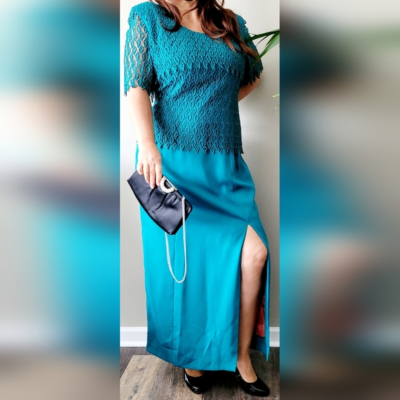 Jill Paige Originals Women's Special Occasions Maxi Dress Emerald/Teal Lace 20 - Picture 13 of 15